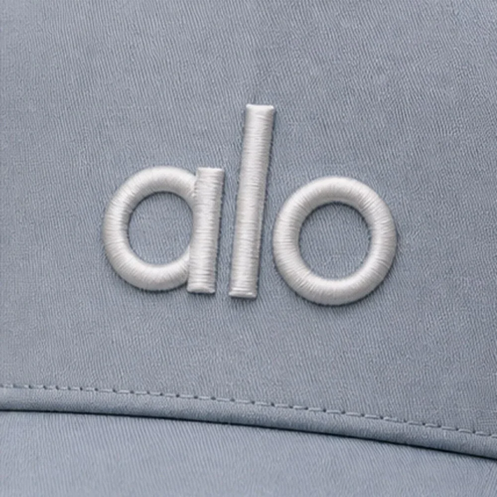 ALO Yoga Mist Blue Gray Pilates Mesh Trucker Cap Hat OS